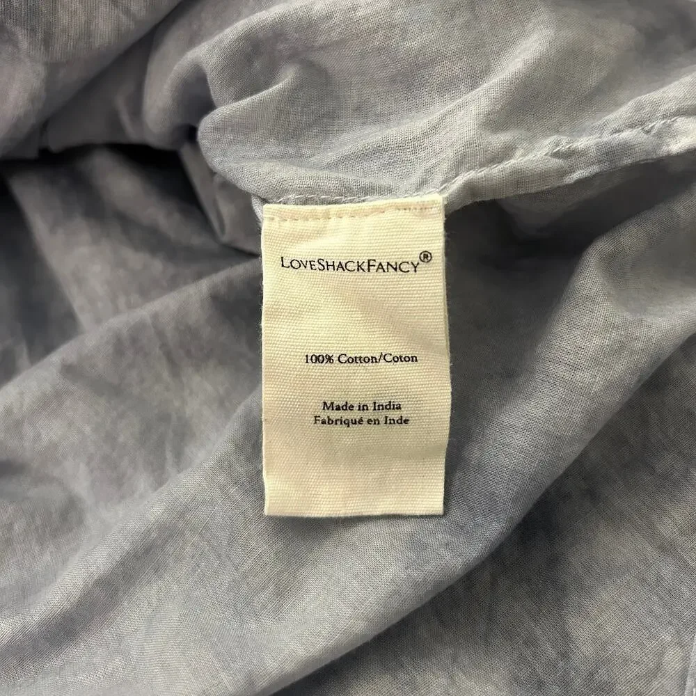 LoveShackFancy Natasha Mini Dress Washed Denim Blue Ruffle Sz Large - Picture 13 of 15